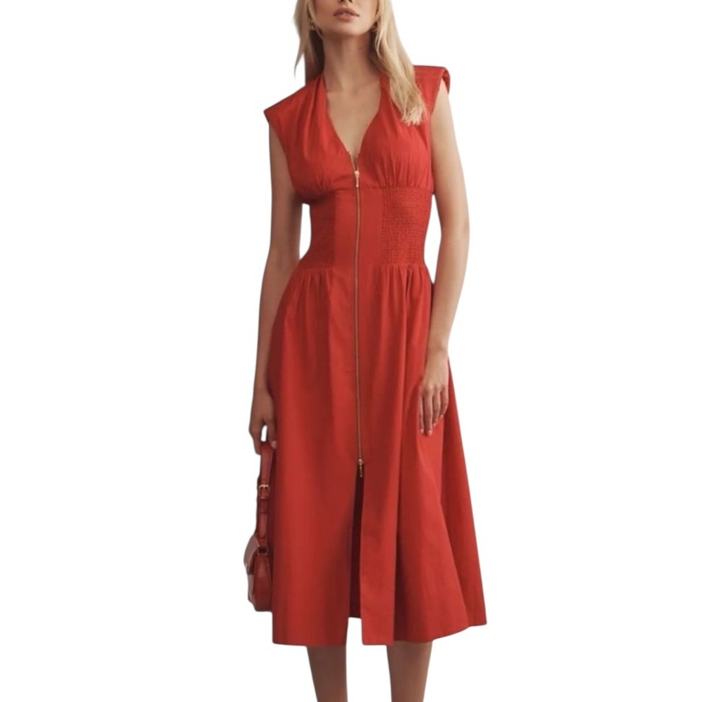 Anthropologie - NWOT Tommie Zip-Front Midi Dress Red Sz S